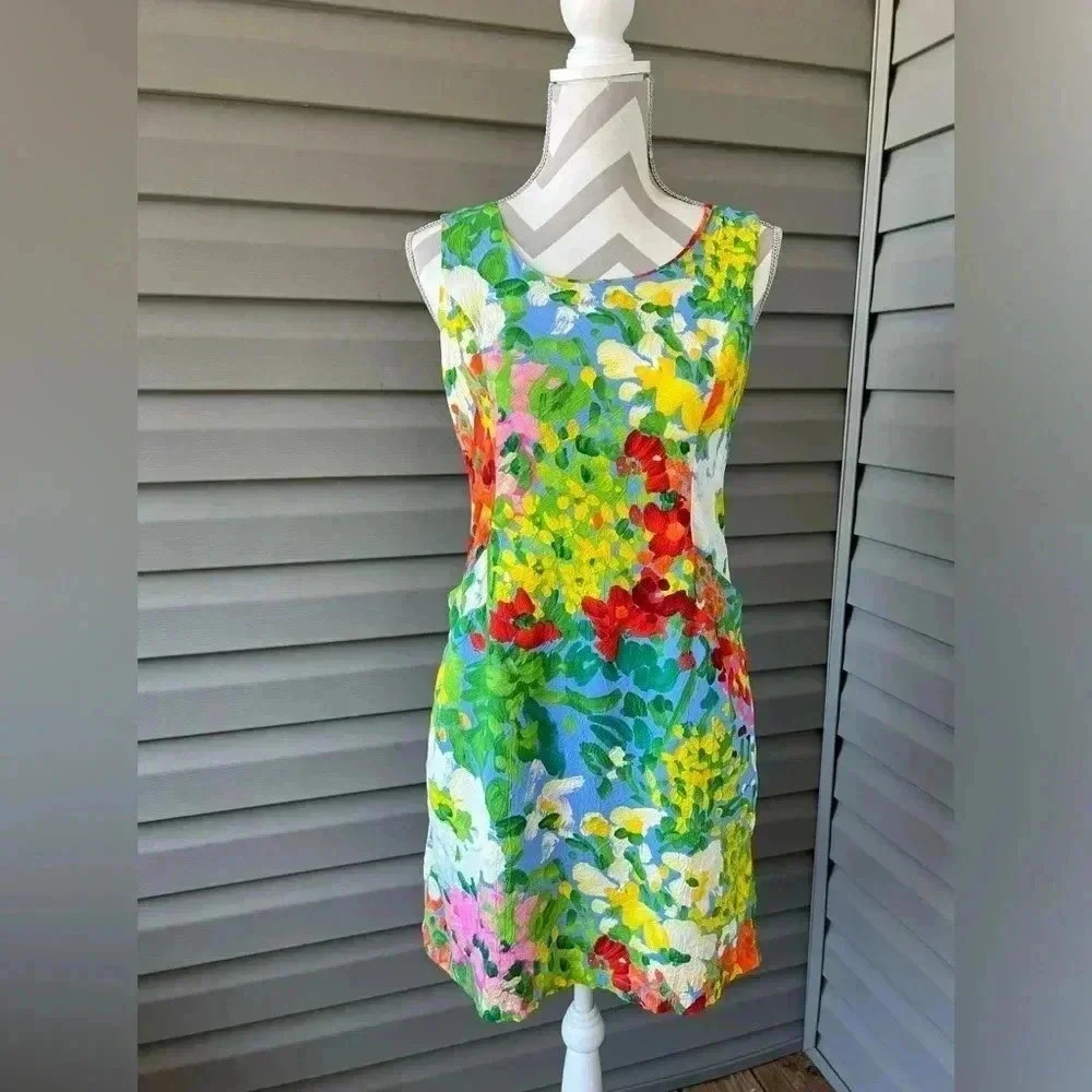 Vintage Jams World Hawaiian Dress Floral Multi Sleeveless Pockets Sz 9